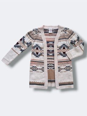 Gymboree Cardigan Girls 4T Beige Fair Isle Cotton Boho Southwestern Knit Open